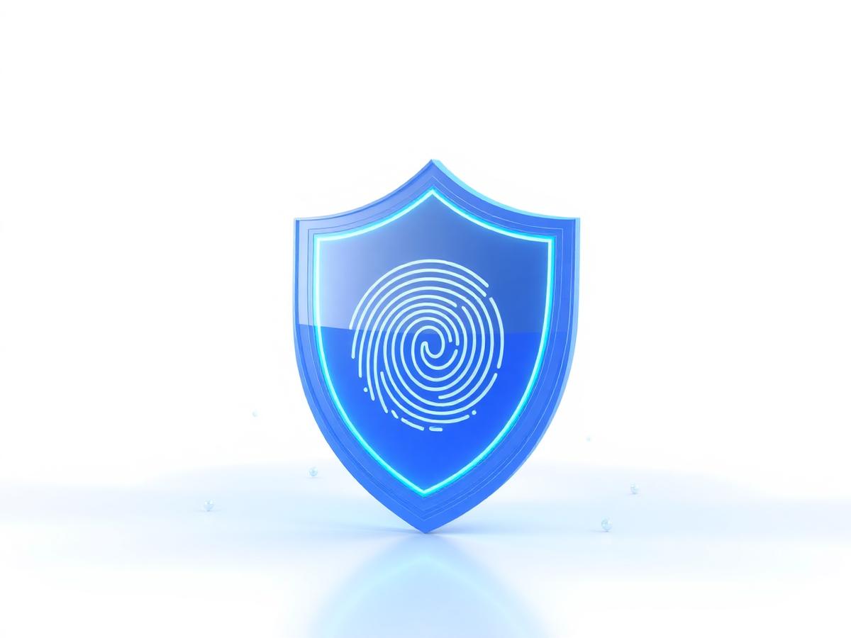 Glowing sky blue security shield representing verified identity protection